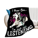Husky Dog Blanket - Funny Throw Blanket For Kids & Adults, Soft Warm Cozy Fleece, 40"X50"