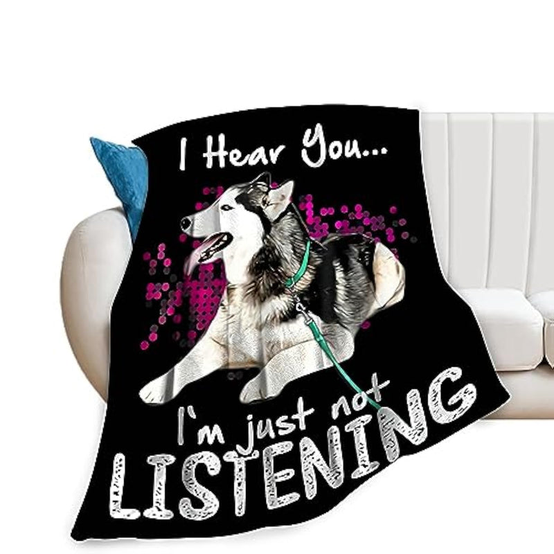 Husky Dog Blanket - Funny Throw Blanket For Kids & Adults, Soft Warm Cozy Fleece, 40"X50"