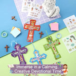 24 Sets Easter Cross Craft Kits, Christian Tissue Paper DIY Ornaments for Kids