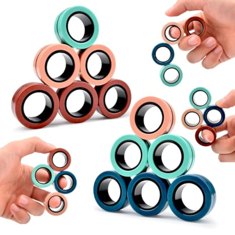 12 Pcs Magnetic Ring Fidget Toys Set,Adhd Anxiety Magnetic Finger Spinner Pack For Teens Adults And Kids,Coolest Magnet Stress Relief Toy For 8+ Year Old Boys Girls Present