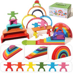 40-Piece Wooden Rainbow Stack Set, 4-In-1 Building Blocks Preschoolers Early Development & Activity Toys Montessori Toys For Kids 1 2 3 4 Years And Older Gifts For Boys And Girls