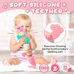 Baby Toys 0-6-12 Months, Musical Stuffed Animal Activity Soft Toys With Multi-Sensory Crinkle,Rattles And Textures,Infant Baby Girl Toys Gifts For Newborn Tummy Time,Dinosaur,Pink