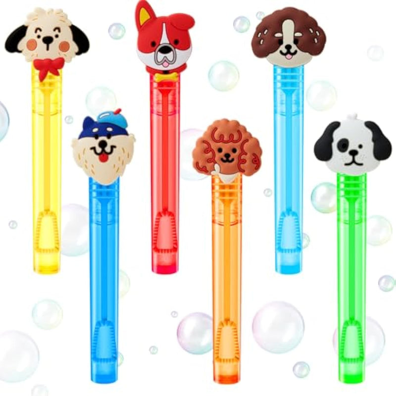 Puppy Dog Party Favors, 24Pcs Self-Designed Mini Bubble Wands For Kids Bubbles Bulk With Detachable Topper (6 Styles & Colors), Birthday Gift Pinata Filler Goodie Bag Stuffer Classroom Prizes