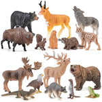 16Pcs Mini North American Woodland Animals Figurines Toys, Realistic Jungle Wild Animal Figures With Wolf,Bear,Bison,Reindeer Cake Toppers Birthday Gift Party Favors Toys For Toddler Kids