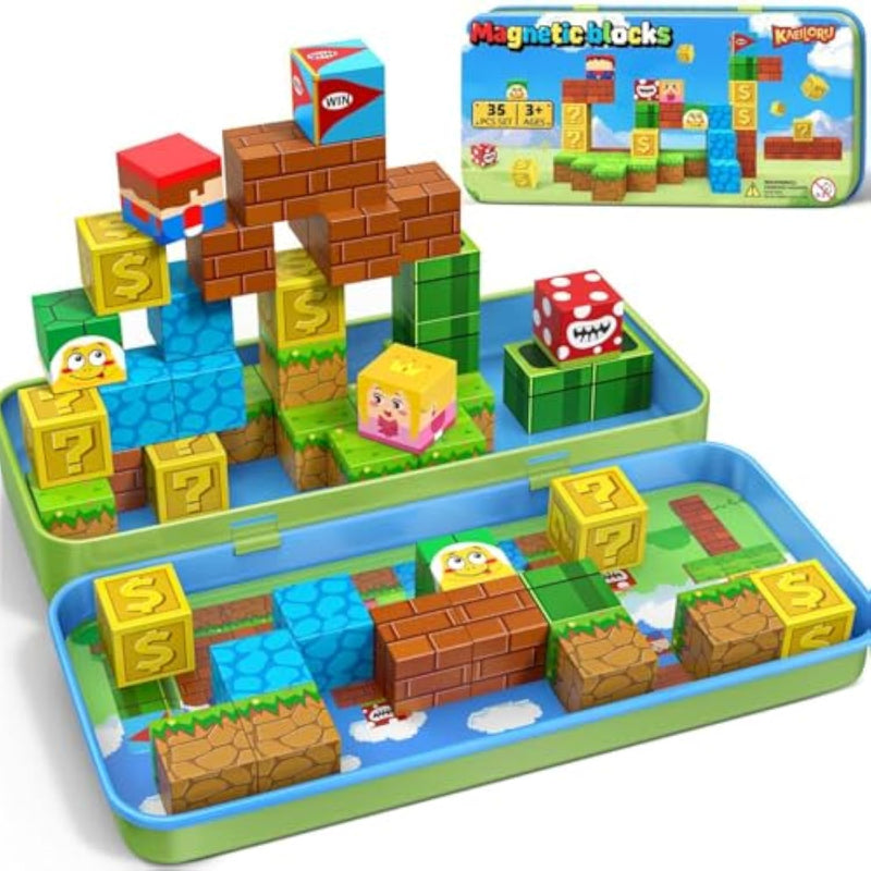 Magnetic Blocks Travel Toys For Kids Ages 4-8, 35 Pcs Magnetic Cubes Stem Learning Set With Portable Iron Storage Box Construction Learning Toys For Toddlers Ages 3-5