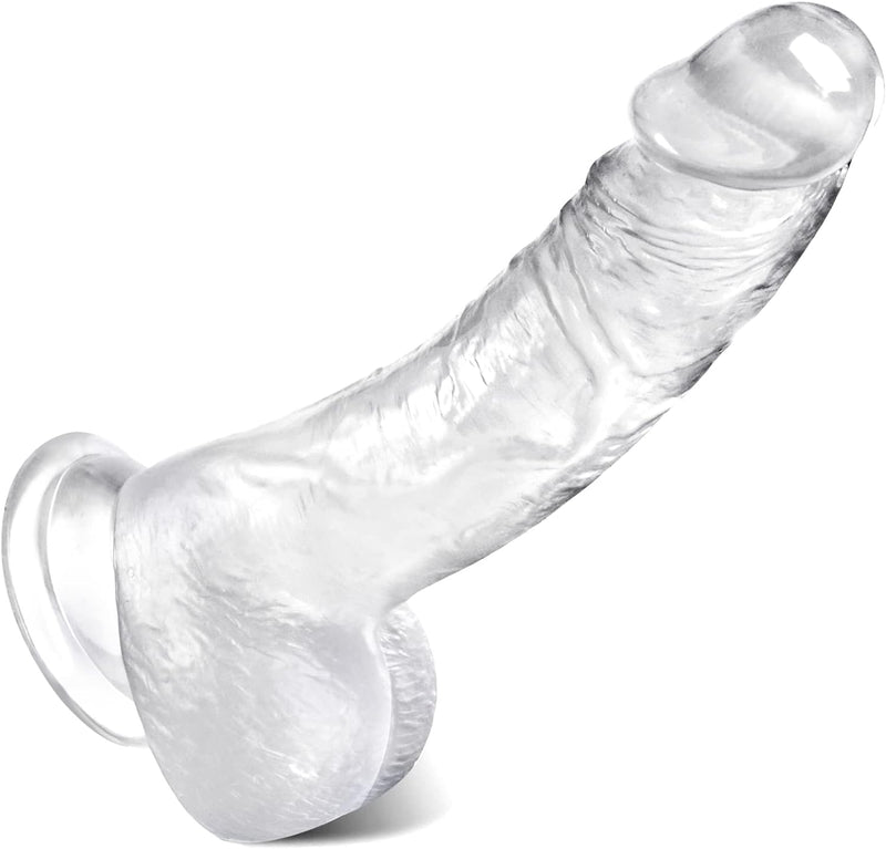 8 Inch Clear Dildo - Realistic, Strong Suction Cup, Hands-Free Play, Safe Soft Material, Lifelike Glans, for Beginners