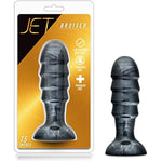 Jet Bruiser - 7 1/2 Inch Oversized 2.25" Thick Ridged Probe Tapered Ribbed Suction Cup Anal Butt Plug Sex Toy For Partner Play - Adult Toys For Couples - Carbon Metallic Black