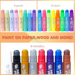 24 Colors Mixed Pack Washable Tempera Paint Sticks for Kids and Students