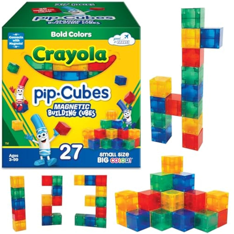 Crayola Bold Magnetic Pip Cubes, Mini Magnetic Blocks Playset, Stem & Montessori Building & Educational Toys For Kids, Travel Toys For Boys And Girls Ages 3+, 27-Piece Set