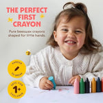 100% Pure Beeswax Crayons for Babies and Toddlers, 12 Pack, Non-Toxic, Art Supplies for 1+ Year Olds