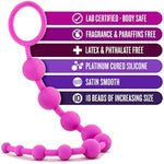 Luxe Silicone 10 Anal Beads - Silky Smooth Ultrasilk - Puria Platinum Silicone - 12.5" Long Beginner Anal Plug With Sturdy Handle - Anal Training Sex Toy For Men Women Couples - Pink