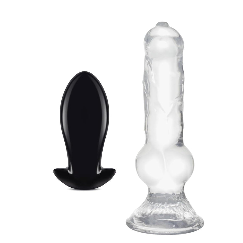 Big Butt Plug Trainer (Black L) + 13 Inch Realistic Huge Wolf Dog Dildo