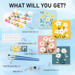 4 Pack Framed Paint by Numbers Kit, Flower Canvas Art Set for Kids Ages 8-12