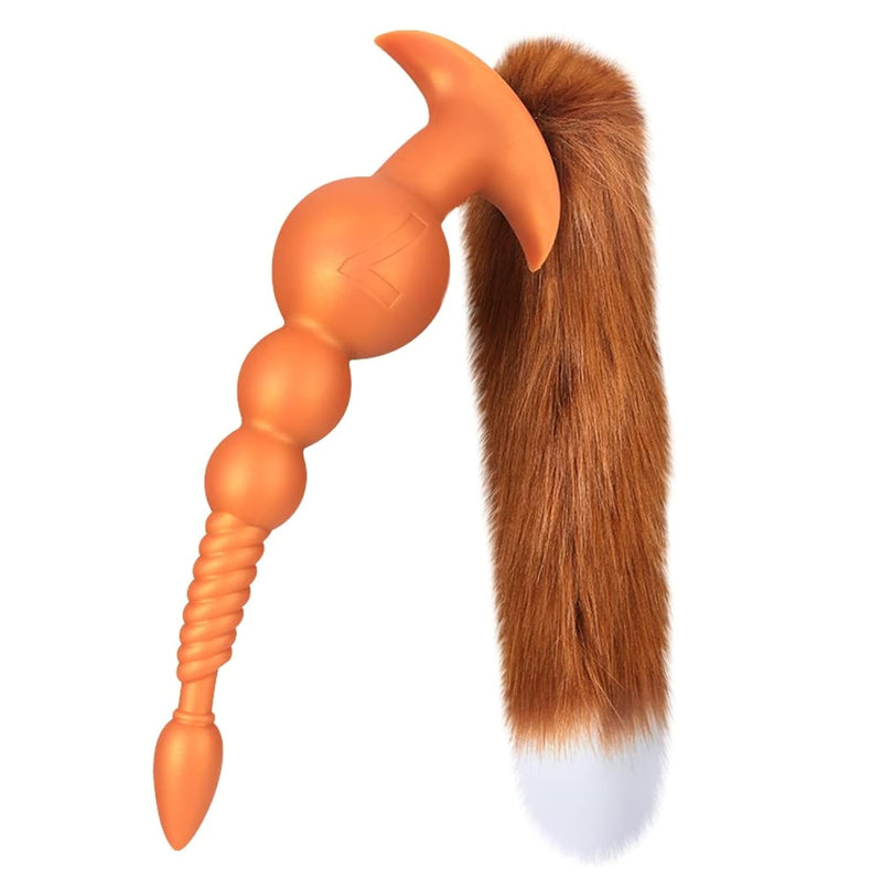 Anal Beads With Removable Foxtail Extra Long Fox Tail Anal Butt Plug Sex Toy Liquid Silicone Anal Plugs Anal Stimulator For Men Women Couples Cosplay Anal Trainer Erotic Sm Sex Games (S)