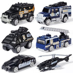 6 Pack 1/64 Die-Cast Swat Police Cake Topper Kids Cars Boy Toys Set, Mini Cop Toy Car, Helicopter, Rescue Truck, Military Vehicles Toys, Birthday Gift For 3-5 Year Old Boys Girls