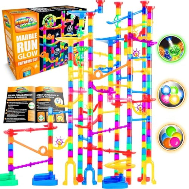 300-Piece Multicolor Glow Extreme Marble Run Race Track Set for Kids Ages 4+