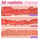 3 In 1 Male Masturbator Pocket Pussy Blowjob Double Ended Realistic Textured Sex Doll With Vagina And Anal Portable Men Masturbation (Flesh)