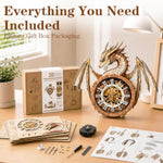 3D Wooden Dragon Wall Clock Puzzle Kit for Adults, DIY Home Decor Craft