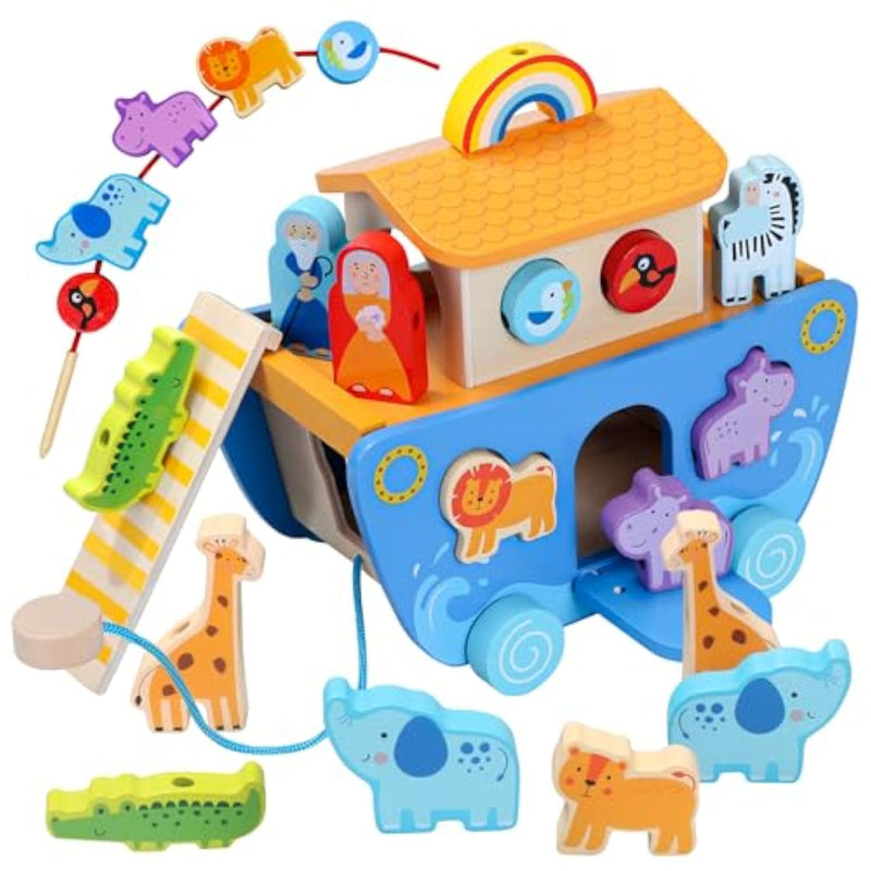 Wooden Noah'S Ark Toy With Animal Shape Sorter,Baptism Gifts For 1 2 3 4 Years Old,Montessori Toys For Toddlers,Baptism Gifts For Boys And Girls,24 Months Babies