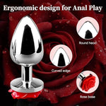 Luxury Metal Anal Plug - Elegant Waterdrop Shape With Intricate Rose Petal Base. Body Safe, Durable & Hygienic Design Sex Toy For Intimate Exploration