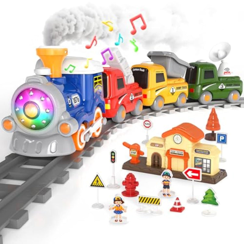 Train Set For Toddlers, Electric Magnetic Train Sets W/Steam, Music, Lights For Kids Track Playset Christmas Birthday Gifts For 3 4 5 6 Years Old Boys Girls
