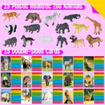 15 Pcs Safari Animal Figurines With 15 Introducing Flashcards, Realistic Zoo Animal Figures Montessori Toys Science Educational Matching Game For Homeschool Preschool Toddler Kids