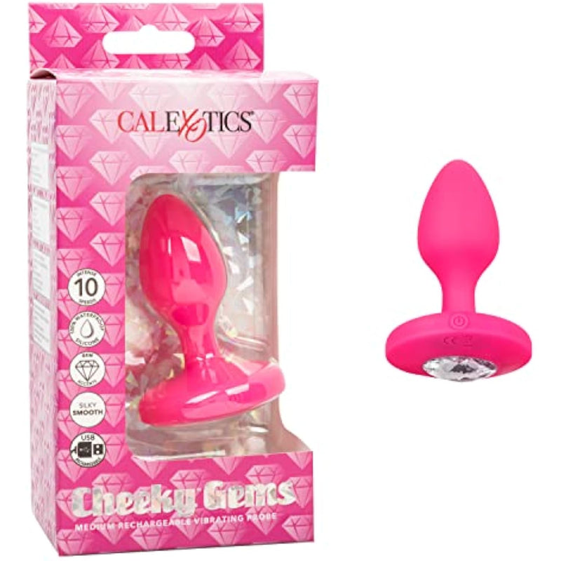 Cheeky Gems Medium Rechargeable Vibrating Probe Anal Butt Plug Vibrator - Pink - Se-0443-10-3