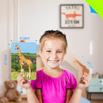 15 Pcs Safari Animal Figurines With 15 Introducing Flashcards, Realistic Zoo Animal Figures Montessori Toys Science Educational Matching Game For Homeschool Preschool Toddler Kids