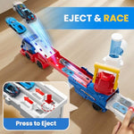 Kids Launching Truck Toys For Boys Ages 3-5, Toddler Track Toy, 4 Mini Diecast Race Cars, Balls Shooting Game, Large Light Sound Carrier Train, Birthday Gifts For 4-6 7 8 9 Yrs Old Child