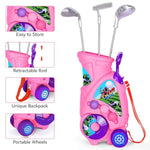 Toddler Golf Set For 2 3 4 5 Years Old Boys Girls,Kids Golf Clubs With Putting Mat, Upgraded Kids Golf Cart With Putting Mat & Cornhole Board, Outdoor Indoor Sports Toys - Pink