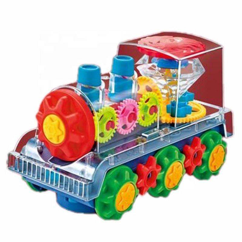 Nenekal Electric Transparent Gear Train Toy with Flashing Lights and Music,