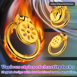 Gold Flat Chastity Cage Cock Cage with Invisible Lock with Invisible Lock and Key for Man Penis Erection Control Metal Male Penis Bondage Gear Chastity Device Sex Toys