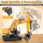 Rc Excavator Toys For Boys Age 3, 4, 5, 6, 7, 8, 9, 10+ Years Old, 13Ch Excavable Remote Control Construction Toys With Alloy Shovel/Lights/Sounds, Ideal Christmas Birthday Gifts For Kids