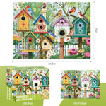 500 Piece Colorful Birdhouses and Vibrant Birds Jigsaw Puzzle for Family Game Night