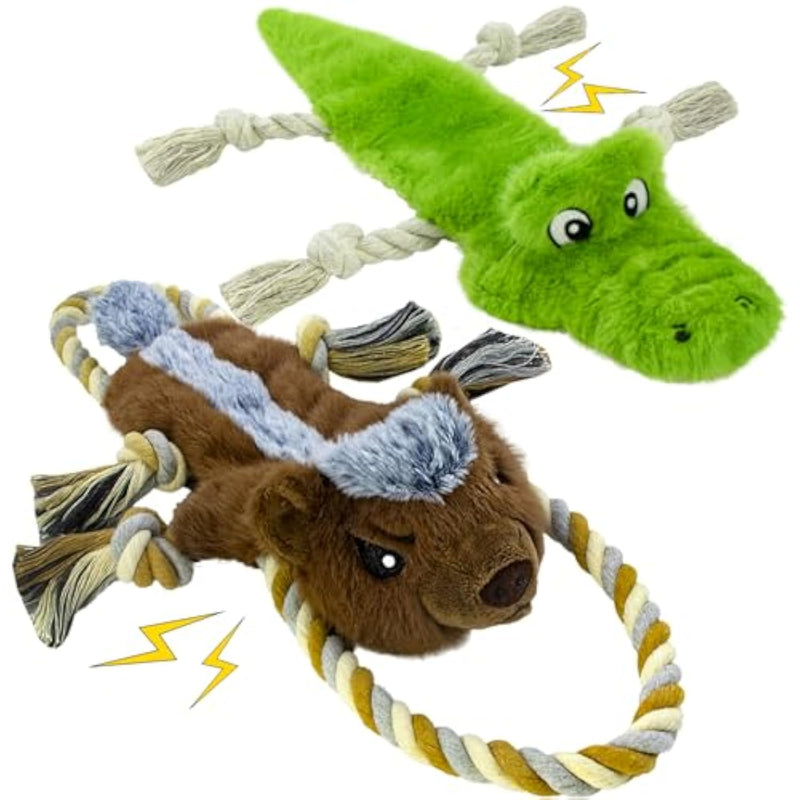 Interactive Dog Toys,No Stuffing Squeak Dog Toy For Large Dogs.Plush Dog Toy For Puppy, Small, Medium, Large Dog,Not For Aggressive Chewers(Rope Crocodile&Honey Badger)