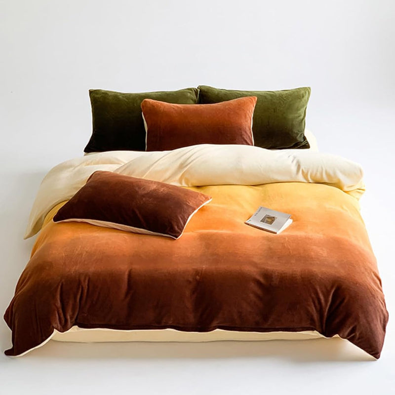 Yellow Orange Velvet Comforter Set King Gradient Orange Bedding Comforter Sets