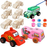 12 Pcs Unfinished Wooden Cars to Paint, DIY Craft Toys for Kids Ages 3-5