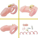 Male Chastity Cage In Pink, Incl 5 Different Size Rings And A Padlock And Key. (Chastity Cage Men, Chastity Device Male, Dominatrix Sex Toys)