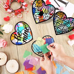 48 Sets Heart Suncatcher Craft Kit, DIY Valentine Window Art Activity for Kids