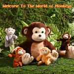 5 Pieces Monkey Plush Toy Set 1 Mommy Monkey Stuffed Animal With 4 Cute Plush Babies In Her Tummy 13 Inch Cuddly Monkey Plushie Gifts For Christmas Boys Girls Birthday Party(Cute Style)