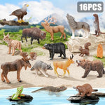 16Pcs Mini North American Woodland Animals Figurines Toys, Realistic Jungle Wild Animal Figures With Wolf,Bear,Bison,Reindeer Cake Toppers Birthday Gift Party Favors Toys For Toddler Kids