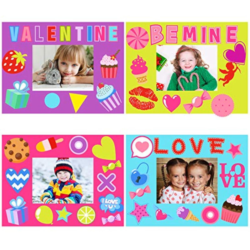 24 Pack Valentine's Day Picture Frame Craft Kits for Kids with DIY Stickers