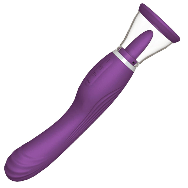 3-In-1 Vibrator With Clit-Licking Tongue & Pussy-Pump - G-Spot Dildosex Toys - 8X8 Vibration Functions - Hypoallergenic Silicone - 10.25 Inches Rechargeable - Purple