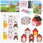 154 Pcs Adopt A Pet Party Favors Mini Plush Stuffed Farm Animal Set With Sign Cards Fence Paper Box Stickers Twist Bars Diy Beads Dog Paw Seals For Party Animal Birthday