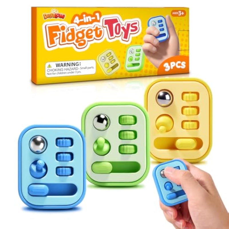 Handheld Fidget Toys For Kids Adults: Multi-Functional Silent & Audible Fidget Pad For Adhd Anxiety Relief - 3 Pack Stress Sensory Toys With Slider, Gears, Controller Stick, Balls - Classrooms Prize