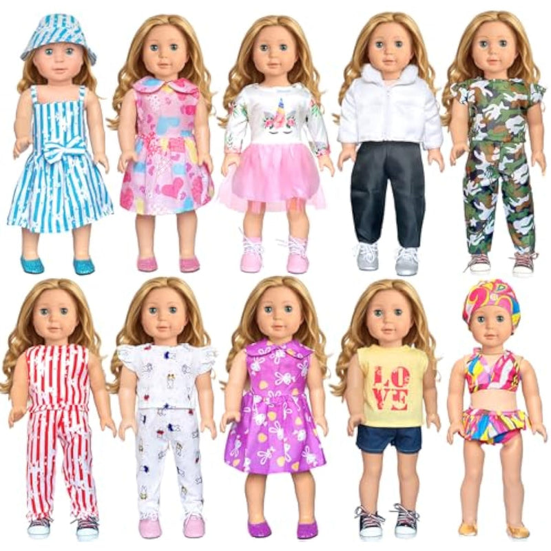 American 18 Inch Doll Clothes Accessories-10 Set Doll Outfits For Girl Doll Clothes, Christmas Toys For Kids Dressing Up
