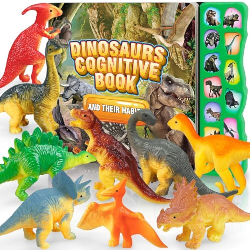 Dinosaur Toys,Dinosaur Sound Book With Pack Of 12 Toy Figures,Realistic Roars,Interactive Perfect For Kids Dinosaurs Educational Toys For 3 4 5 6Year Old Boys&Girls