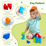 Magnetic Building Blocks, Large Magnetic Blocks For Kids Ages 1-3, 3D Geometric Shapes Stacking Blocks Set, Montessori Sensory Toys For Toddlers, Boys & Girls (12Pcs)