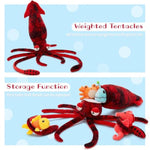 5Pcs Giant Squid Stuffed Animal With 4 Sea Animal Plush Toy, Clownfish Crab Seahorse Angler Fish Baby Stuffed, 41.3" Squid Plush For Boys Girls Kids, Ocean Theme Party Decor