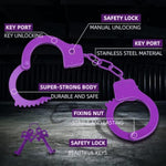 Handcuffs Double Lock Steel Police Edition Professional Grade Handcuffs,Hand Cuffs Cop With Keys (Purple)